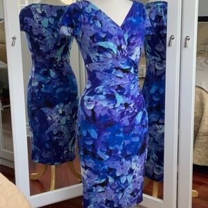 Ralph Lauren Blue and Purple Cap sleeve V-neck Midi Dress / Size 4